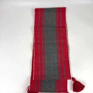 Nyblom O Kollen Handwoven Cotton Red Grey Table Runner Tassels Rustic Sweden
